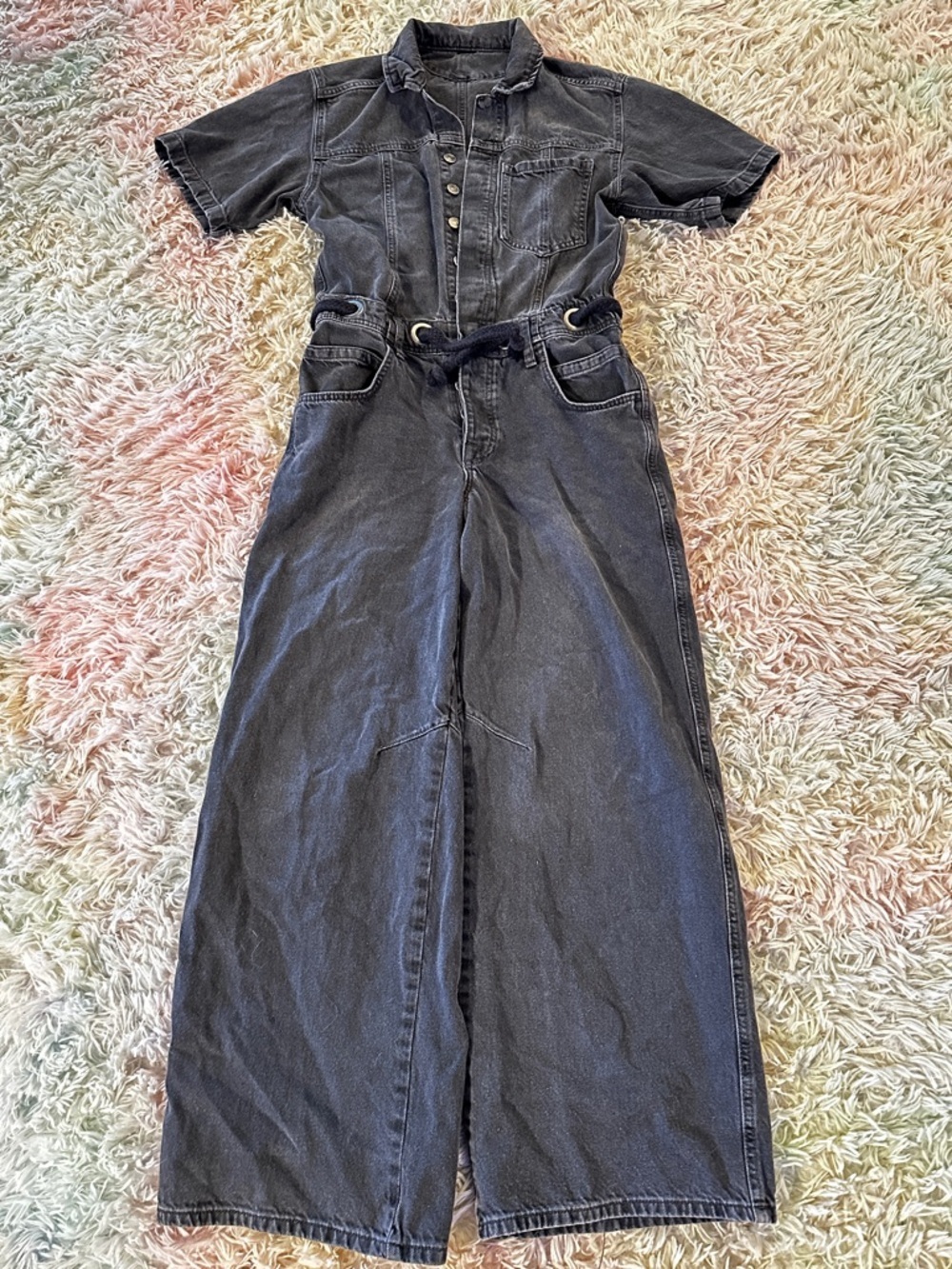 NWT Free People We The Free Edison Wide-Leg Black Denim Coverall Size XS - Picture 4 of 13